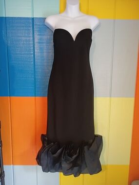 Fashion Nova Black Strapless Ruffle-Hem Midi Dress